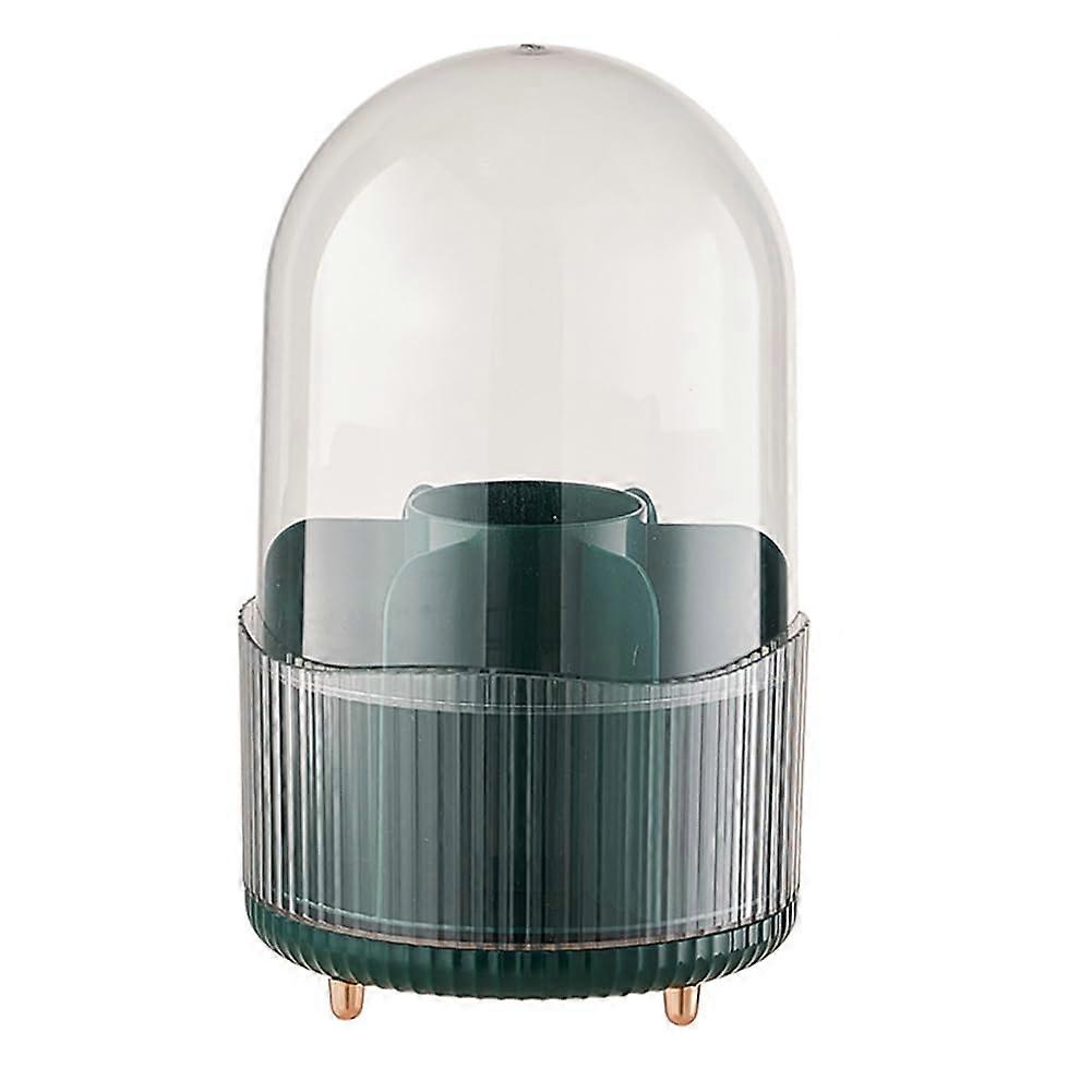 Makeup Brush Holder Organizer with Lid, 360° Rotating 7Compartment Dustproof Vanity Storage