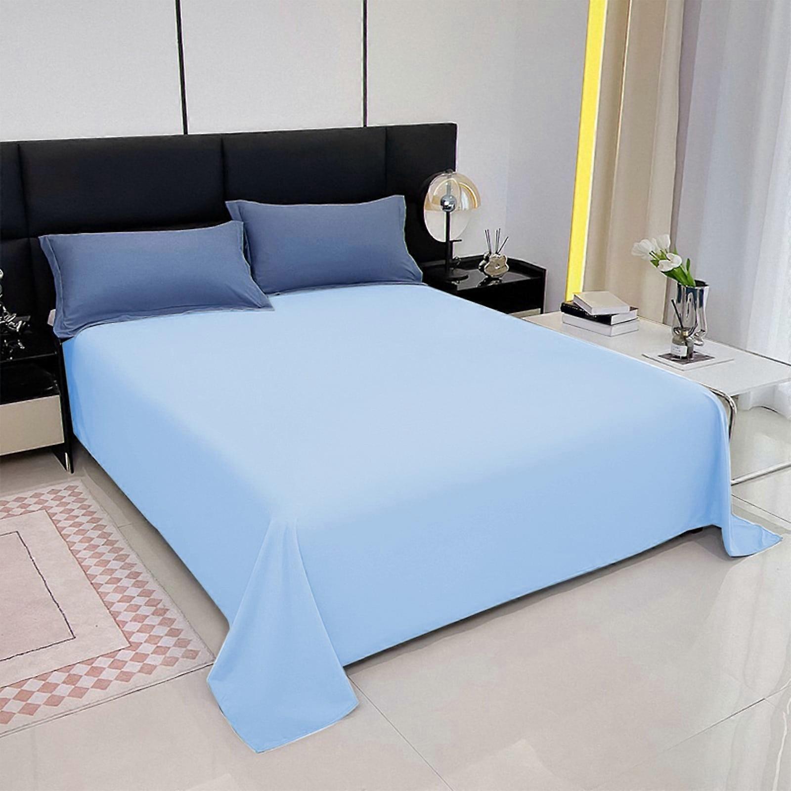1 Pack Solid Color Flat Top Sheet Washed Cotton Like Textured Breathable Durable Soft Comfy