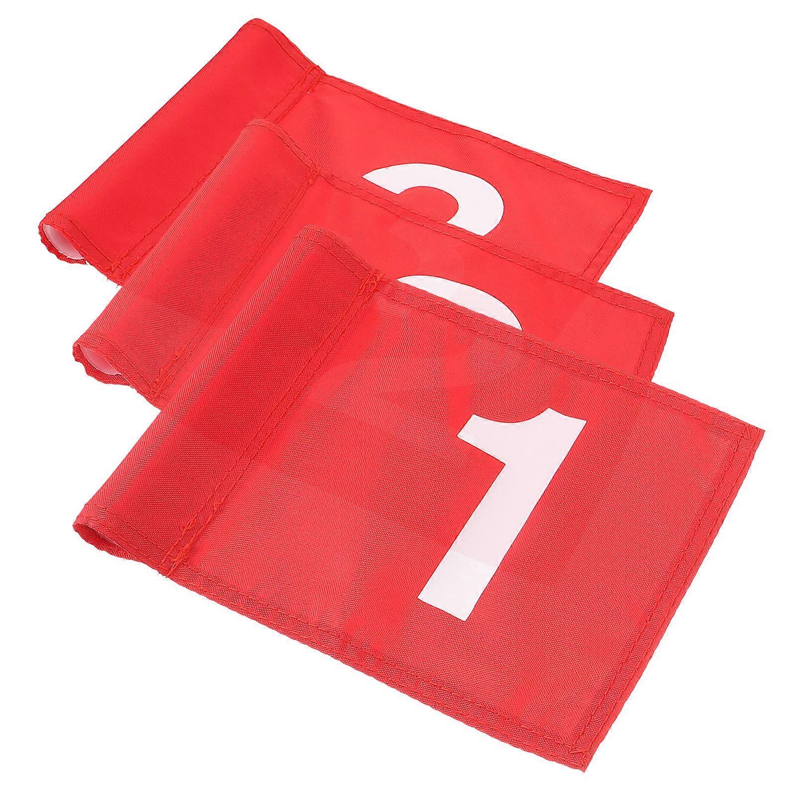 3Pcs Golfing Flags for Training Numbered Red Nylon Putting Flags