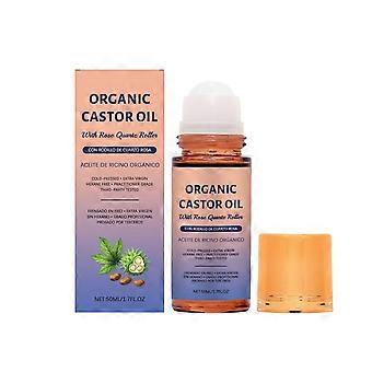 Roller all'olio di ricino biologico con quarzo rosa, rullo di bellezza per rughe e occhiaie, idrata la pelle, spremuto a freddo, senza esano, 1,7 oz