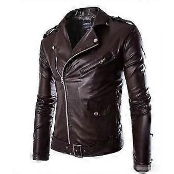 Spring Autumn Men's Leather Jacket Lapel Lace Up Leather Coat High Quality Fashion Casual Motorcycle Jackets Men