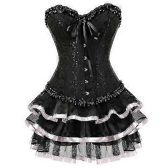 Corsets Dresses compatible Women Plus Size Costume Overbust Burlesque Corset And Mini Skirt Set Tutu Corselet