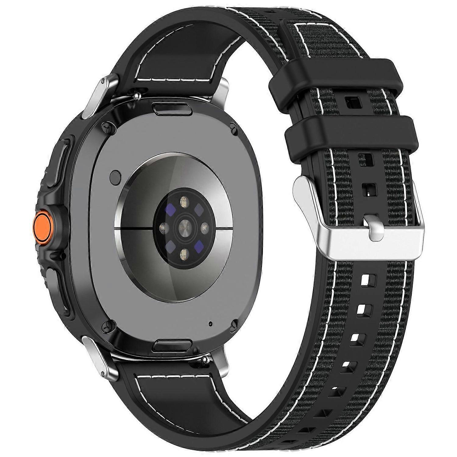 For Samsung Galaxy Watch 8 / 8 Classic Hybrid Nylon Braided Silicone Strap Black