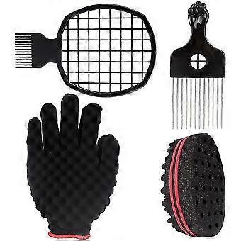 4PCS Twist Hair Tool Set , Hair Brush Twist Sponge Brush Metal Pick Comb Glove , compatible withBraids Braiding Hair