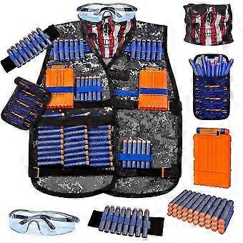 Kids Tactical Vest Kit Compatible with Toy Gun Series, Includes 30 Foam Darts, For 4-12 Year Boys, Durable Breathable,x