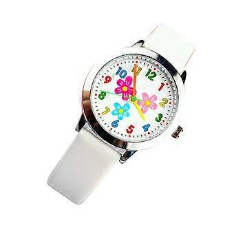 Montre numérique à quartz pour enfant, motif floral, blanche.