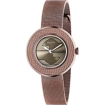 R.gucci u-play sm brown pvd brown Swiss Quartz Analog Woman Watch with YA129520 Stainless Steel Bracelet