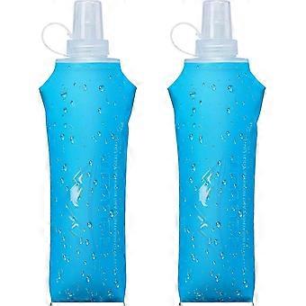 2 Pack Collapsible Soft Flask Water Bottles 500ml BPA Free Folding Hydration Bottles for Running Marathon Hiking Cycling Climbing Blue