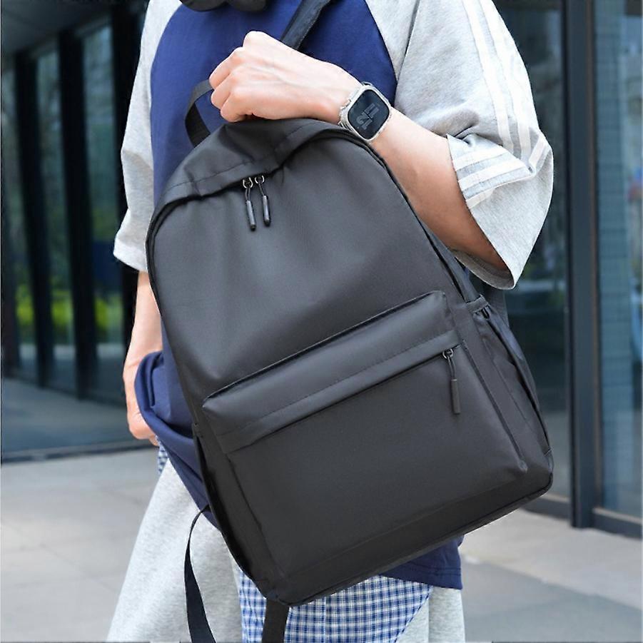 Large Capacity Solid Color Backpack, Multi-Compartment School Bag with Front Patch Pocket and Side Pockets for Textbooks