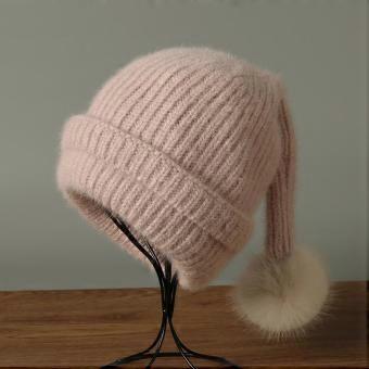 Neue Herbst- und Wintermütze, gestrickt, für Damen, vielseitig einsetzbar, mit Ohrenschutz, Wollmütze, Tasche, Mütze mit Hasenpelz.