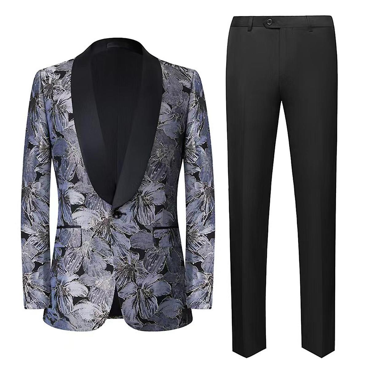 Cloudstyle Herren 2 Stück Goldene Seide Blumen bedruckt 1 Knopf Kleid Anzug Set