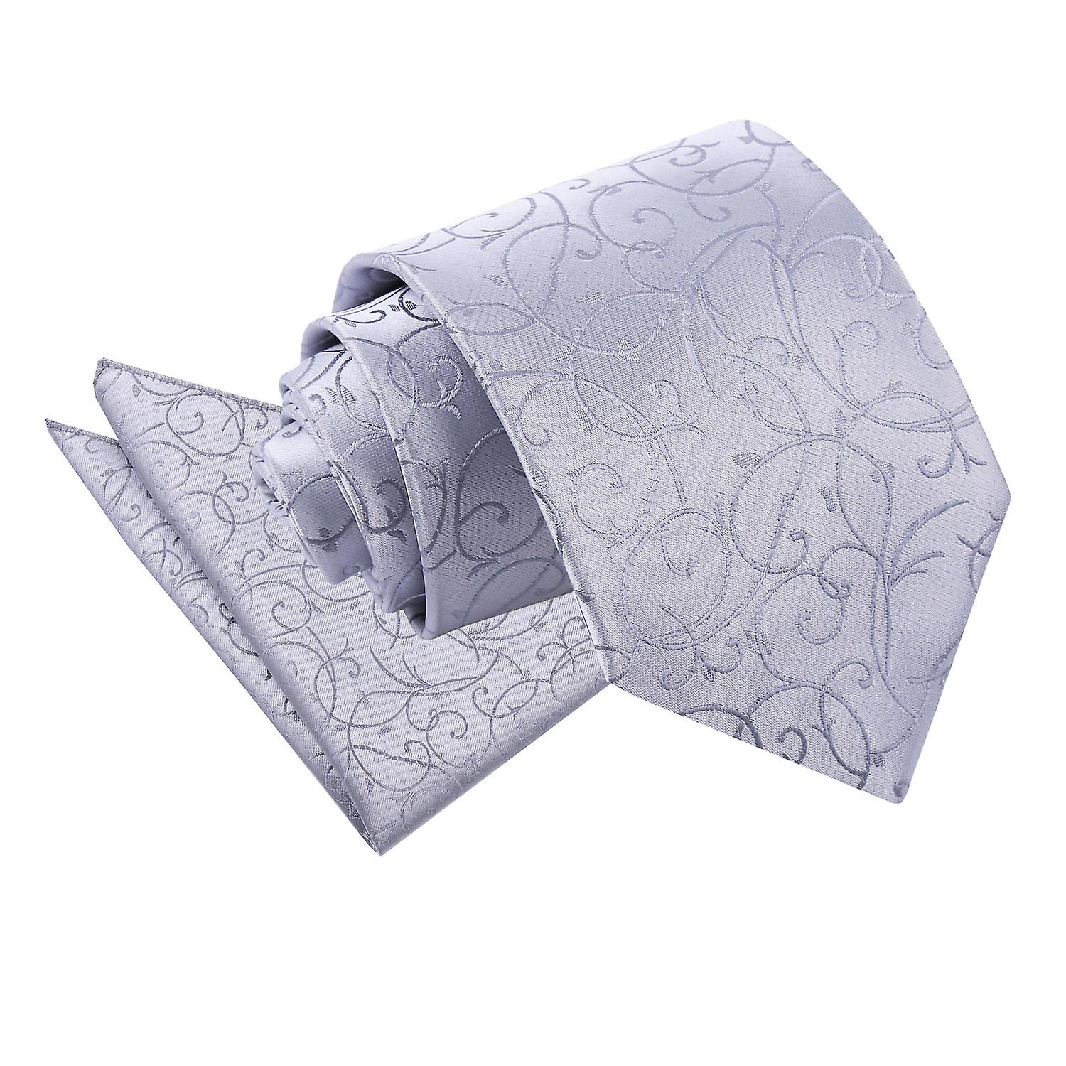 Silver Swirl Tie and Pocket Square Set
