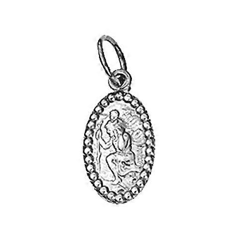Silver 13x8mm oval beaded edge St Christopher Pendant