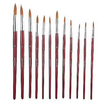 12st / set Nylon Hår Färg Pensel Verktyg För Akvarell Akryl Målning Tillbehör (vinröd)