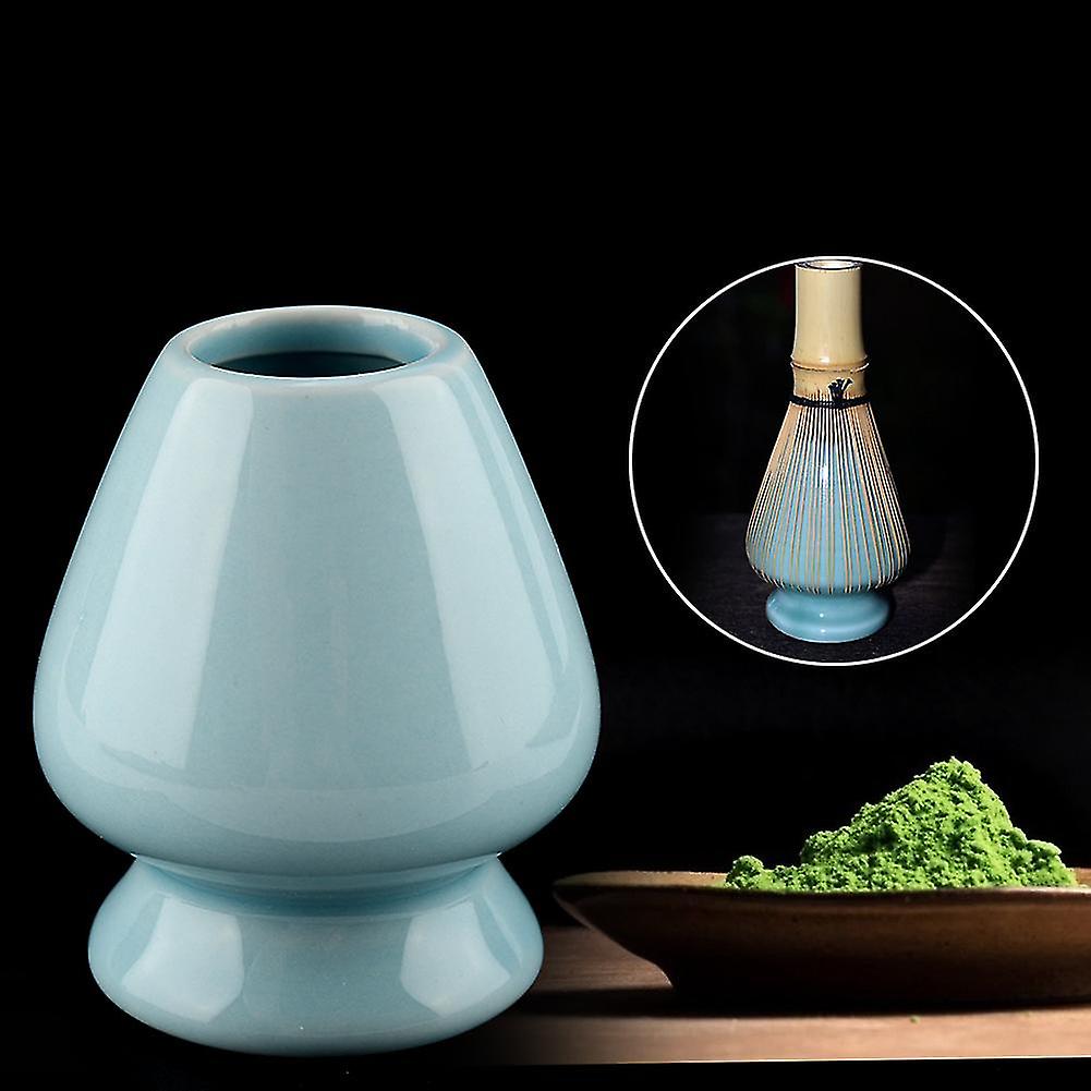 Matcha Whisk Stand, Ceramic Holder Tea Set Accessories Bamboo Matcha Chasen for Tea Lover (Blue)