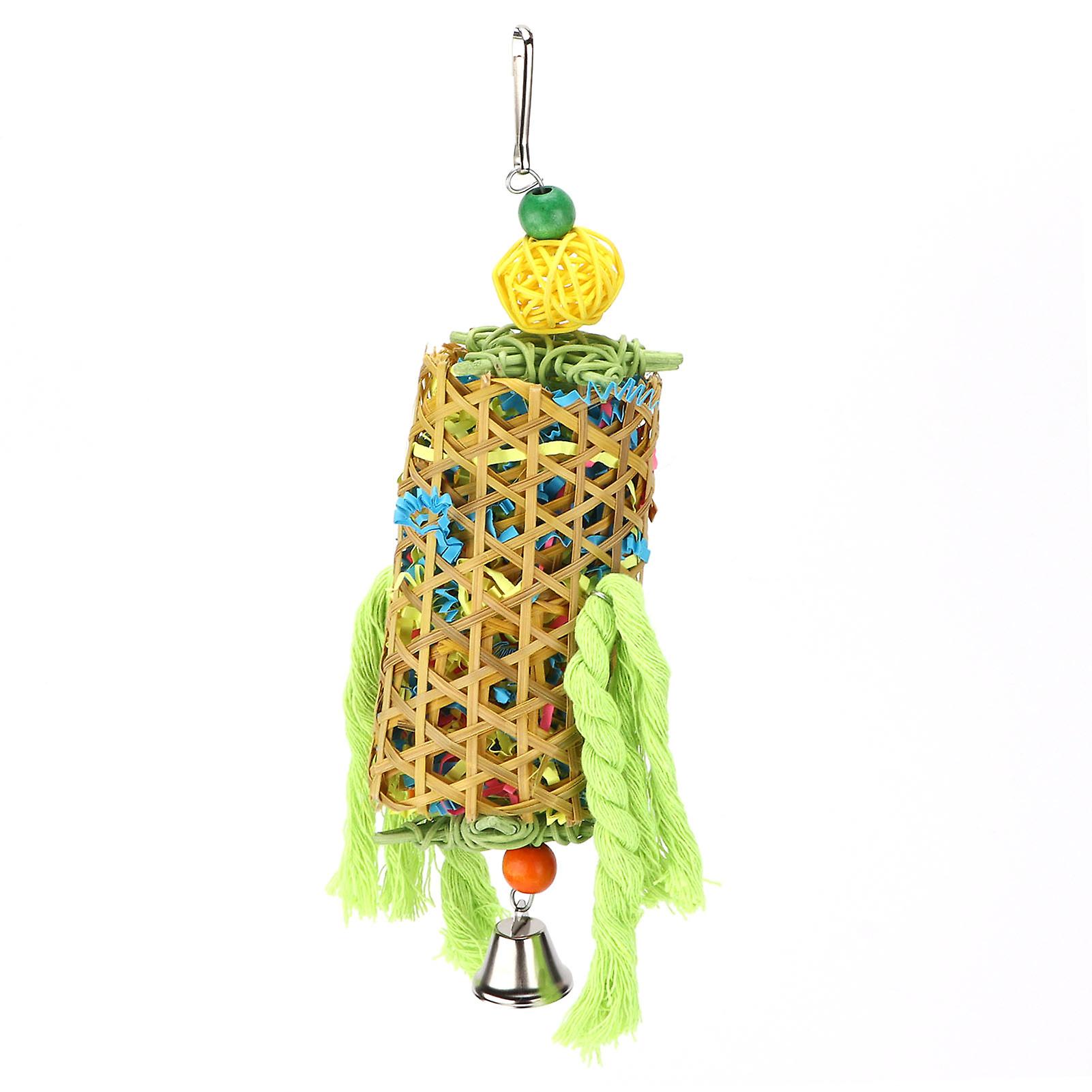 Bamboo Woven Bird Bite Toy Chew Training Paper Silk Cotton Rope Bird Hanging Toy for Pet Birds
