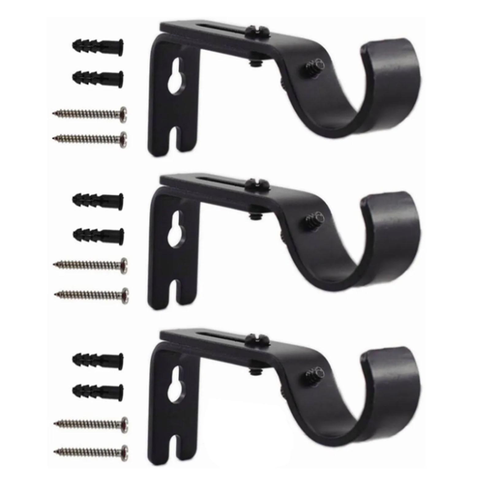 Black Adjustable Iron Curtain Rod Bracket - 3-Piece Set for Mounted Drapes
