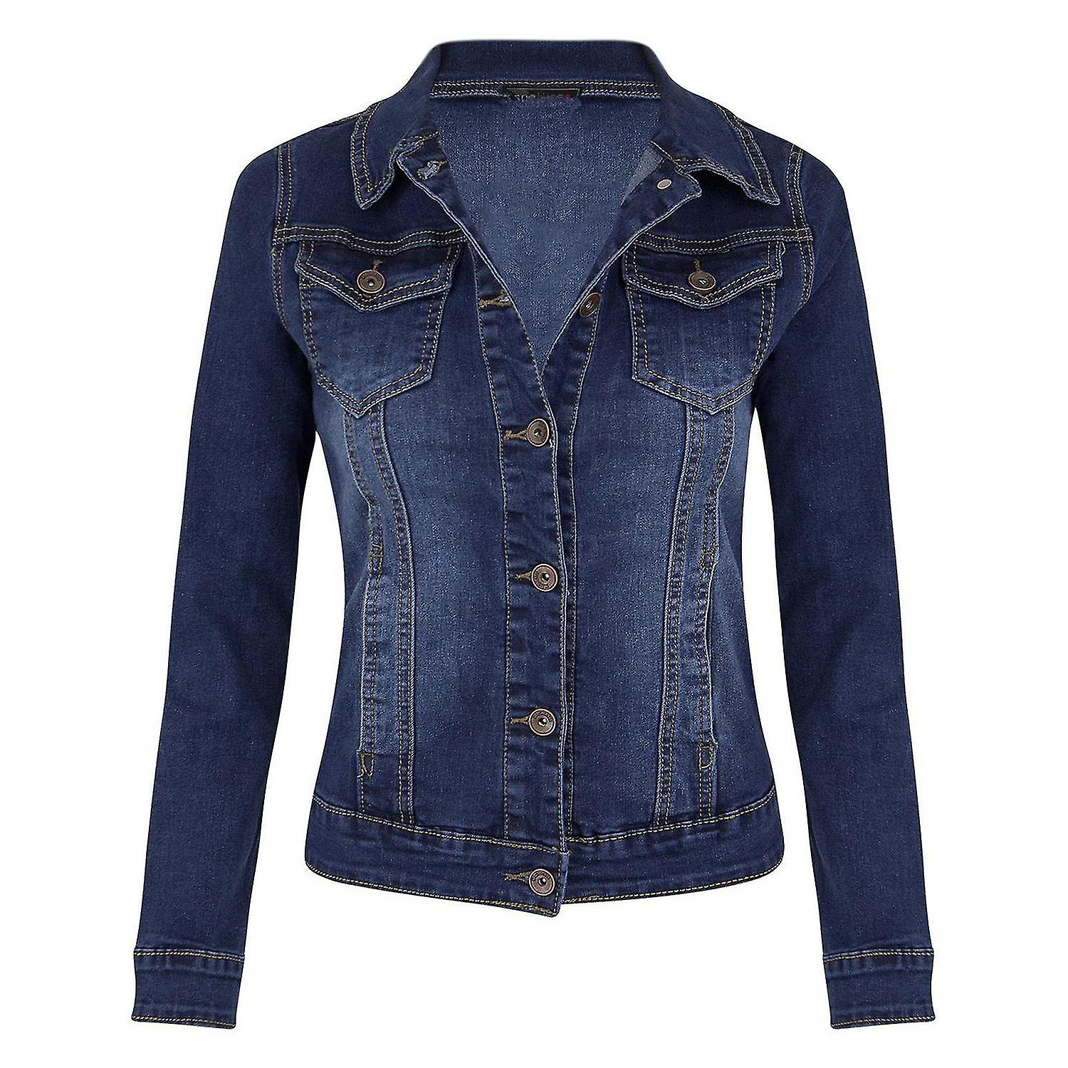 Women\'s Denim Jacket Basic Tops Button Down Long Sleeve Slim Short Coat