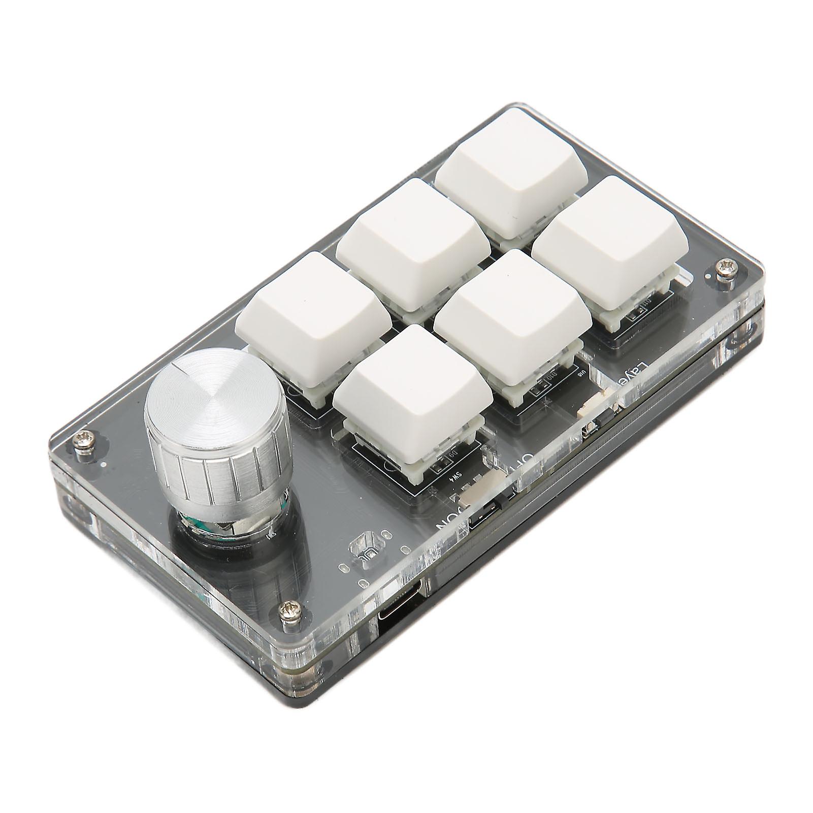 6 Key Mini Keypad with Knob Blue Switch Wired USB Wireless Bluetooth Dual Mode Connection DIY Programmable Mechanical Keyboard White 