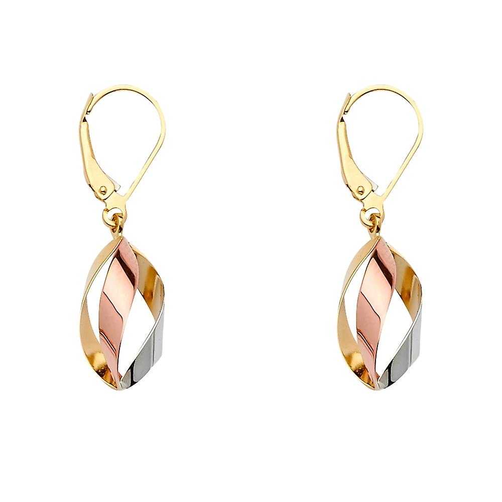 14k Yellow Gold White Gold and Rose Gold Tear Drop Type Earrings 10x35mm Stud Earring for Women