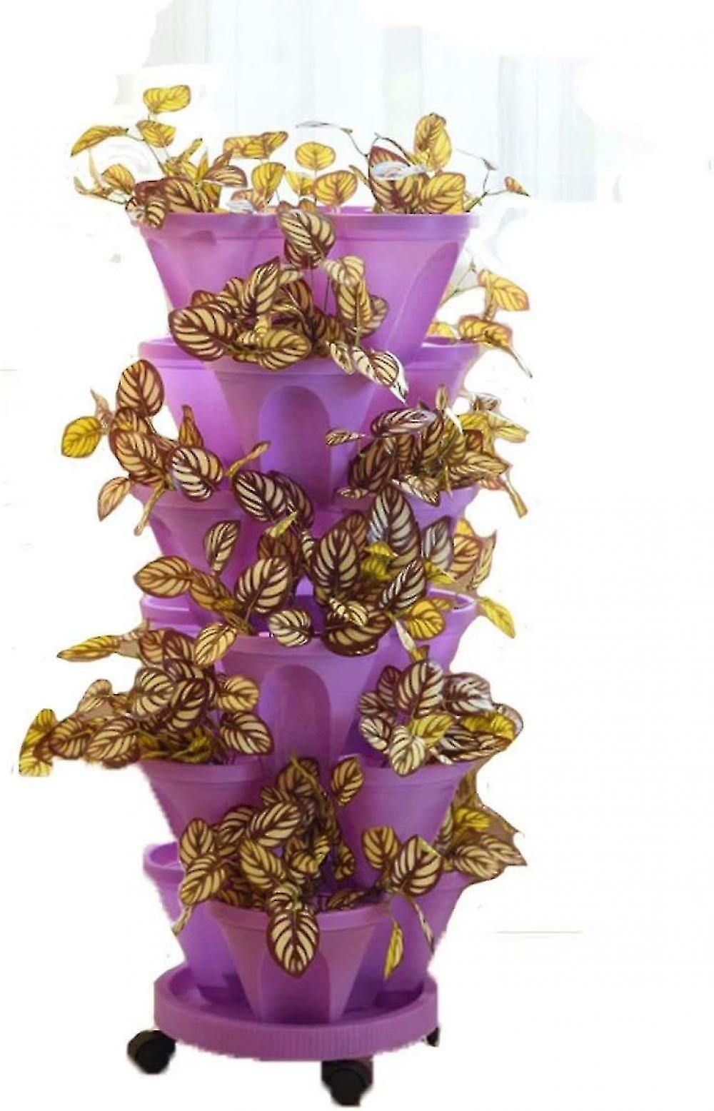 3 Blütenblätter 6 gestufter vertikaler Gartentopf stapelbarer Blumentopfturm mit rollendem Caddy für Kräutergemüse im Innenbereich