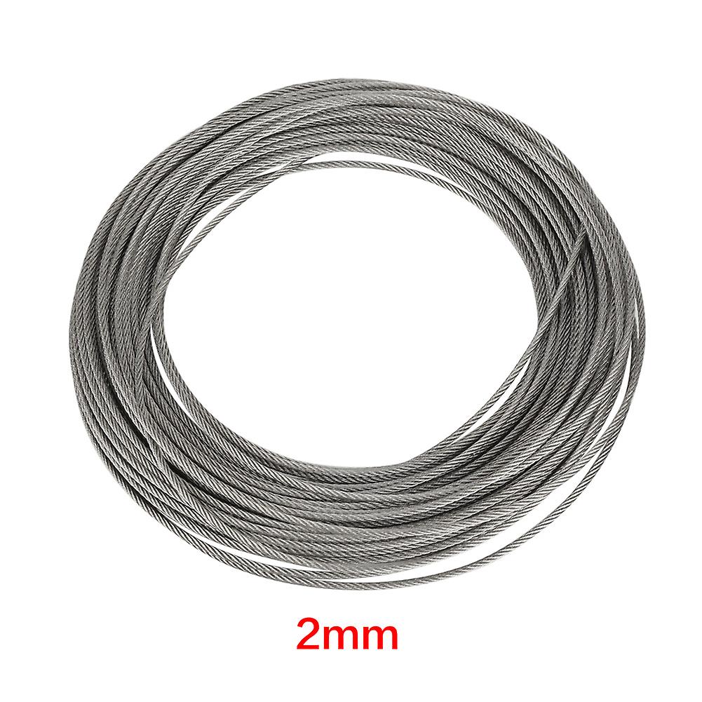 Qukaim Stainl Steel Rope 20m 304 Stainless Steel Cable Wire Rope, 2mm Diameter, Hard Steel Wire for Fishing and Lifting, Heavy-Duty,