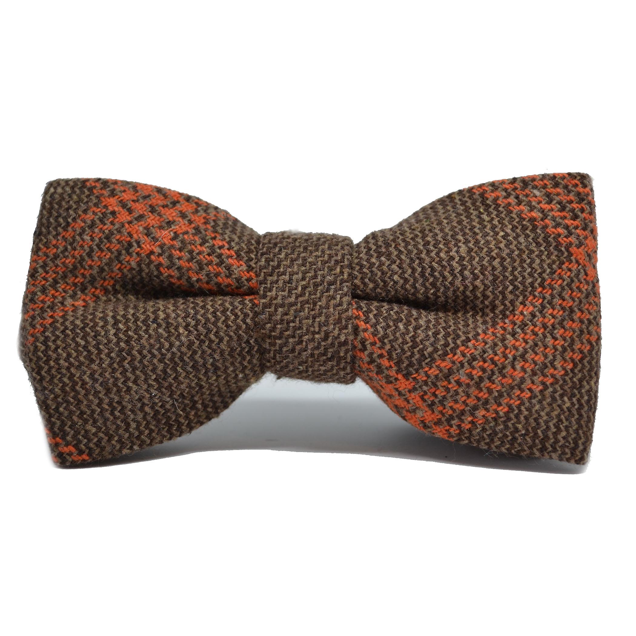 Biscuit Brown & Orange Birdseye Check Tie, Bow Tie & Pocket Square Set