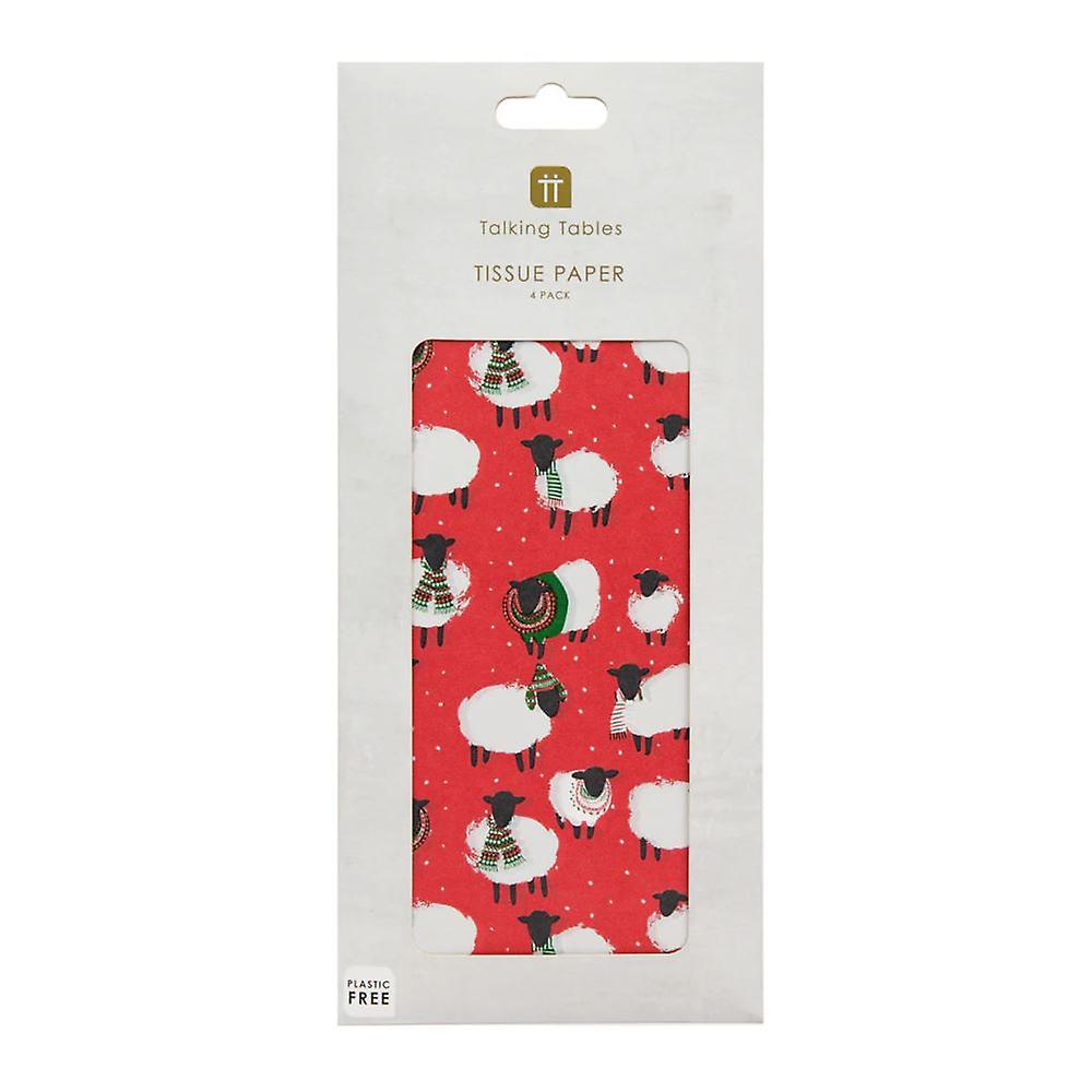 Red Christmas Sheep Tissue Paper | Festive Novelty Gift Wrap 4 Sheets