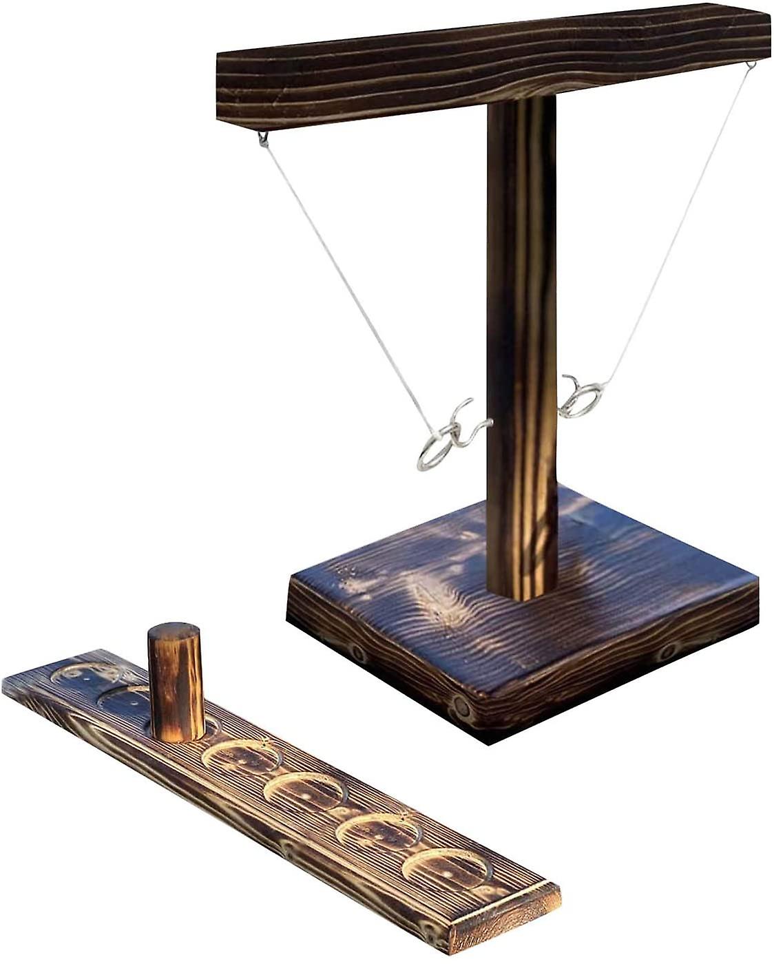 Hooks Ring Toss Games with Shot Ladder Bundle - Handmade Wooden Interactive for Bars Home Party Family A