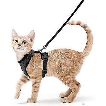 Cat Harness Small Dog Leash Ajustável Gatinho Harness Preto XS Reflexivo Cat Harness Collar colete respirável para coelho, gato europeu, Maine Coon, Per