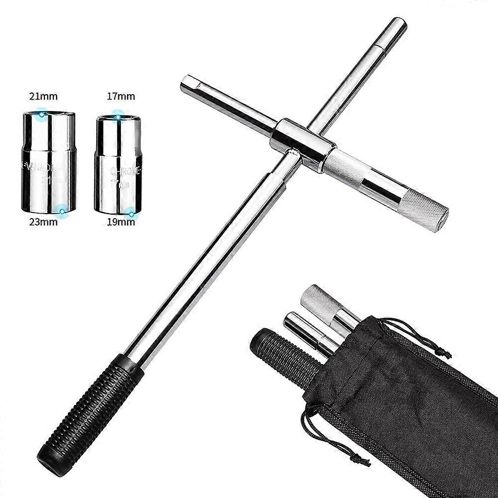 25" Telescoping Universal Tire Nut Wrench 17/19 21/23mm Socket 4 Way Tire Iron Nut Removal Tool Wrench with Storage Bag FN9U9523