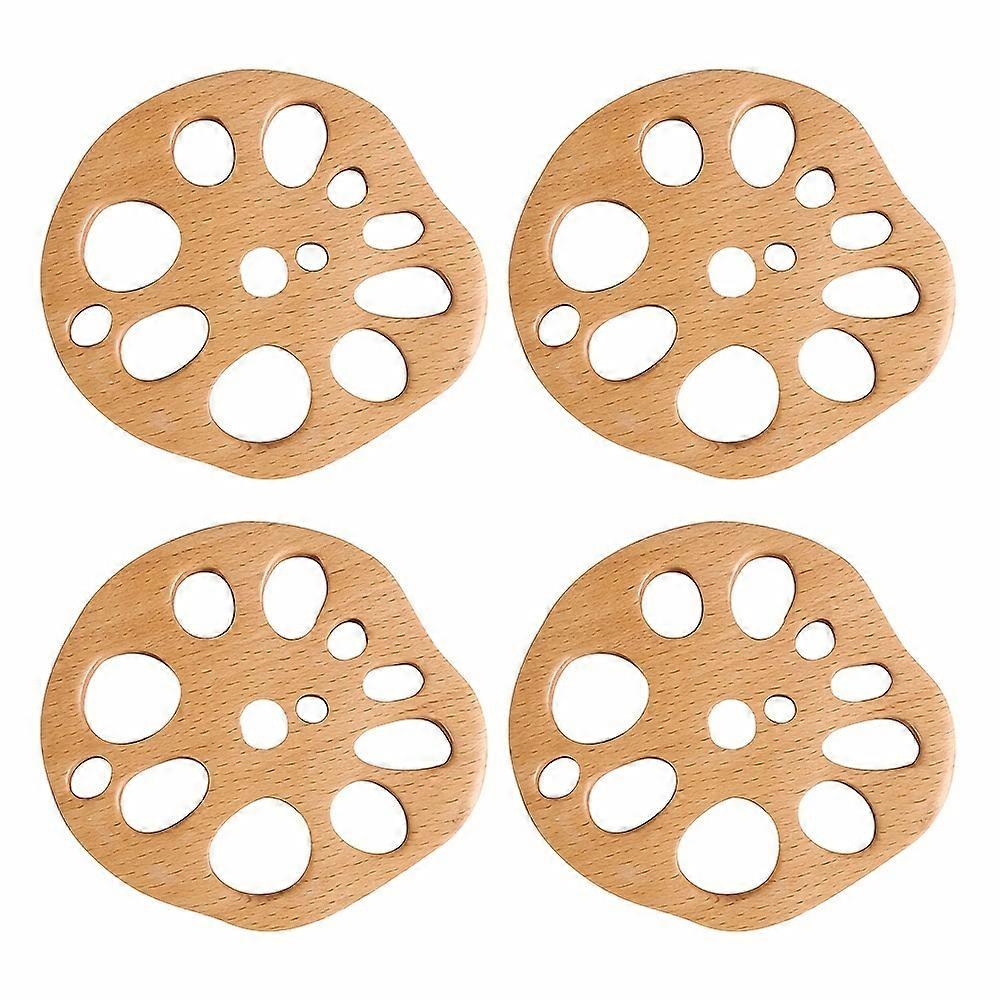 「サステナブル」4パックビーチウッドロータスルートコースター - コーヒー&ドリンク用の耐久性と耐熱性の木製マグパッド