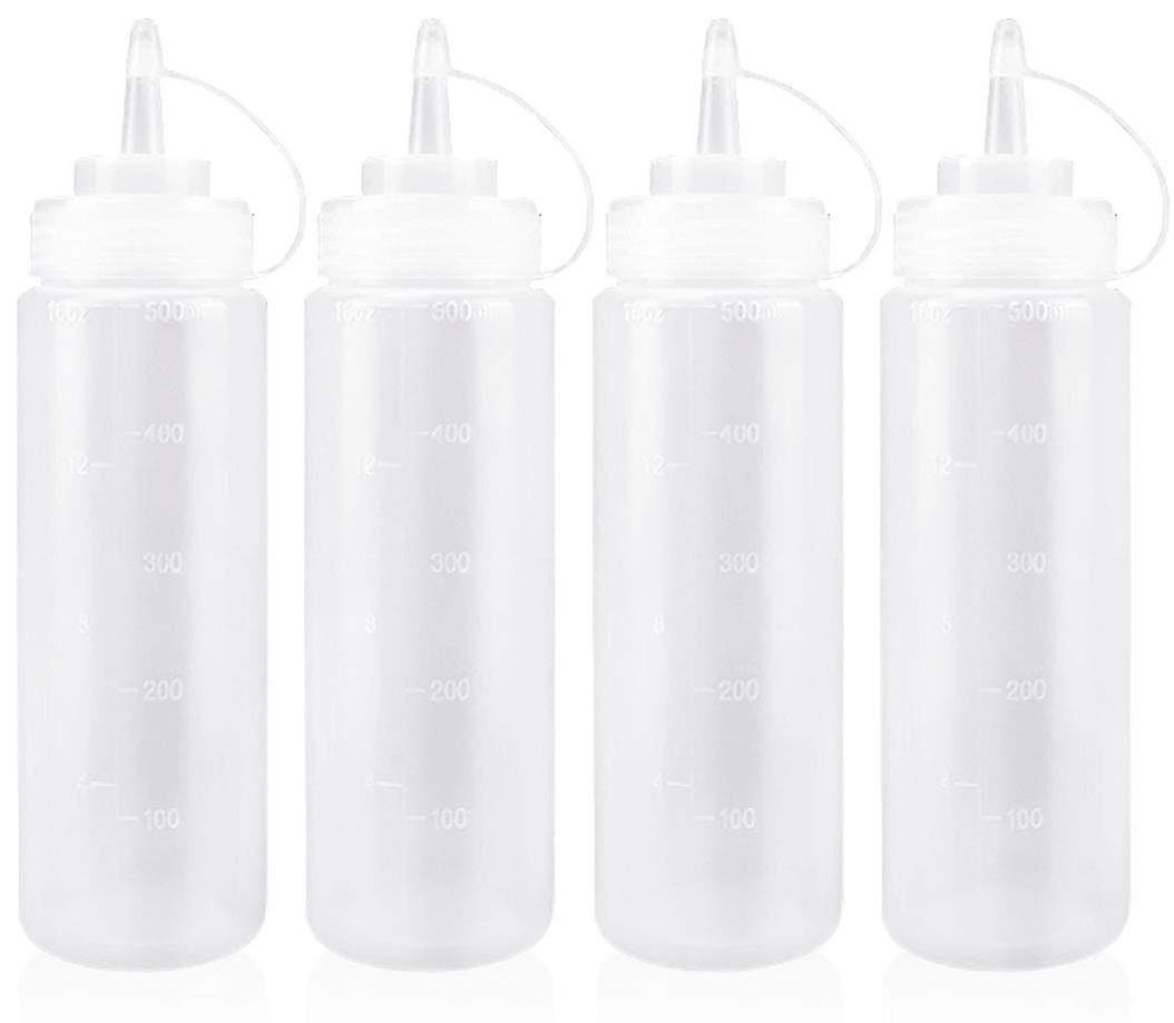 Sauce Squeeze Bottle 500ml with Cap - 4PCS Plastic Dispenser for Condiments