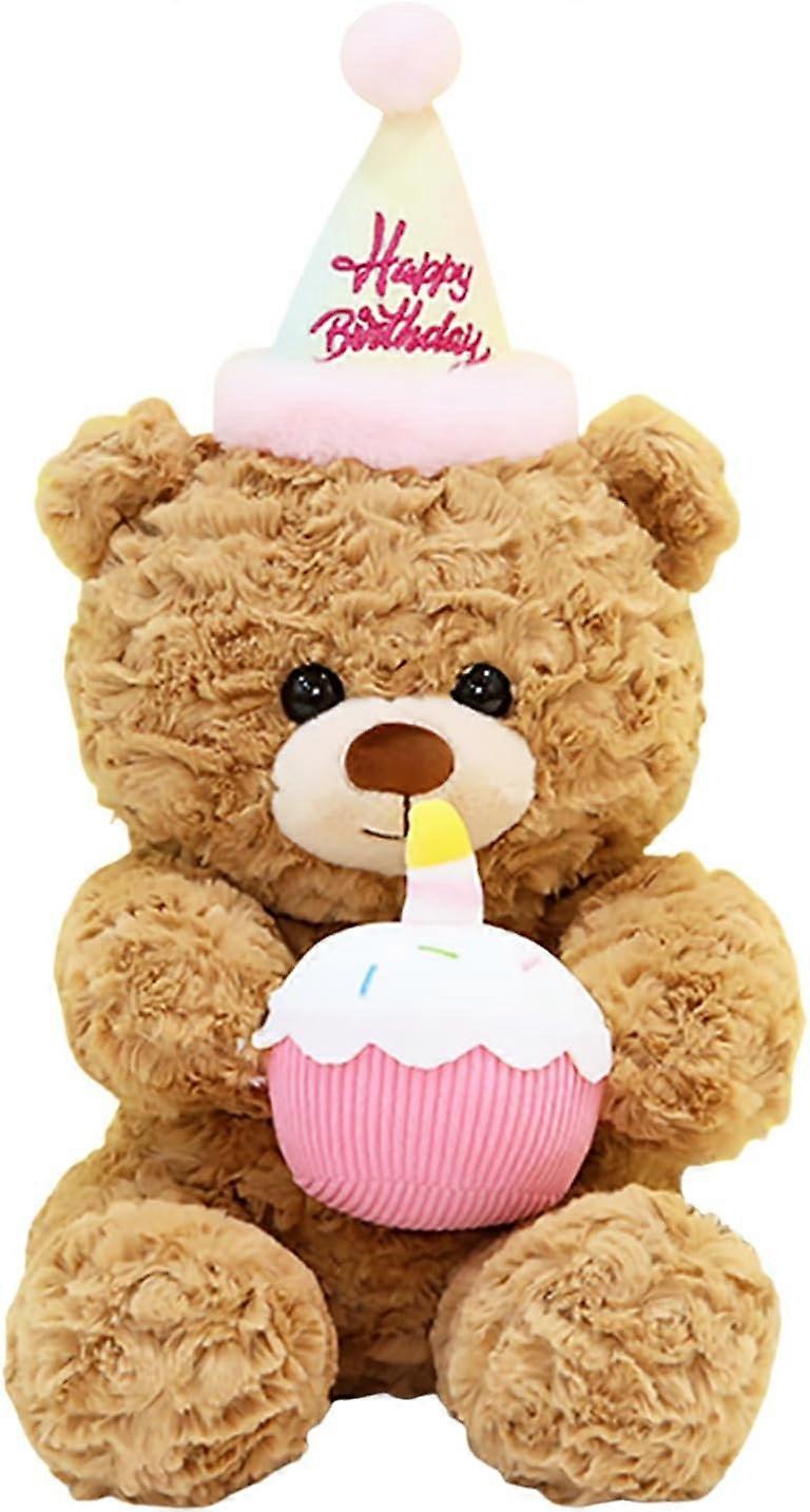 40 سنتيمتر عيد ميلاد سعيد الدب محشو مع قبعة كب كيك البني