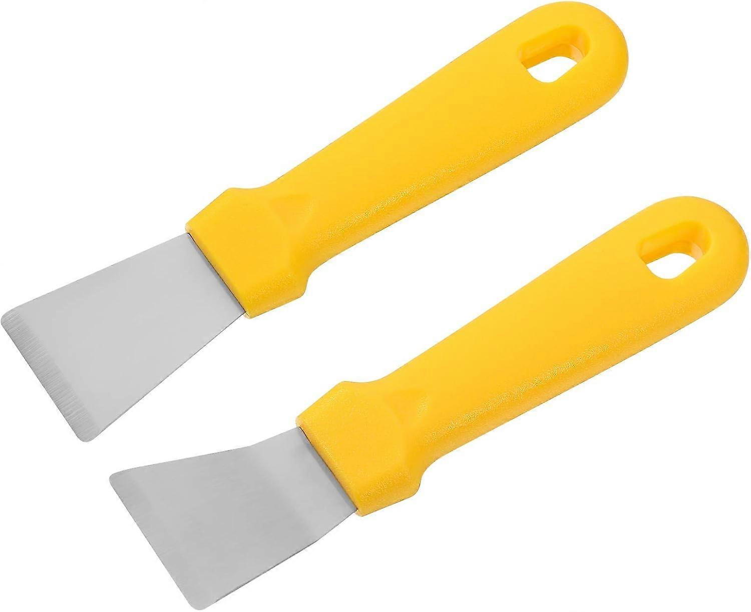2 Pieces Cleaning Scraper for Ovens,Stoves,Induction Hob, Stainless Steel Multi-Kitchen Scraper with Plastic Handle,Straight Version + Bending Version