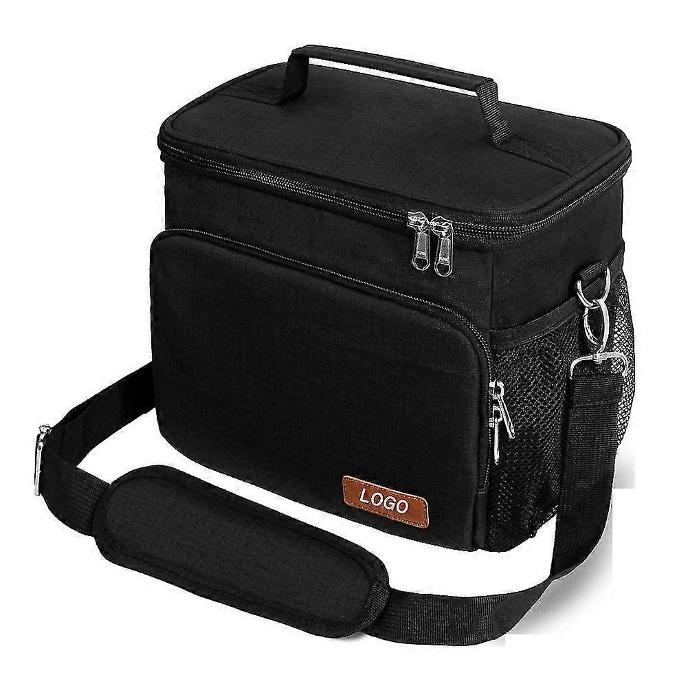 Insulated Lunch Bag with Adjustable Shoulder Strap (Medium, Black)