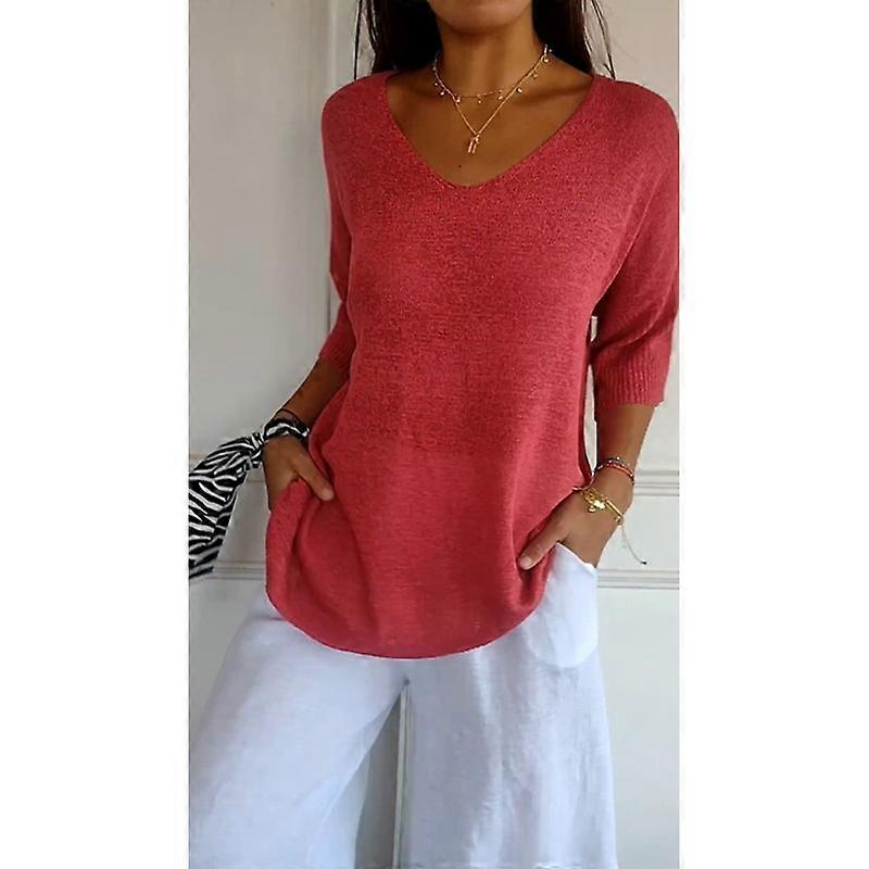 Knitted sweater casual sweater multi-color basic V-neck solid color knitted sweater women's base sweater M309