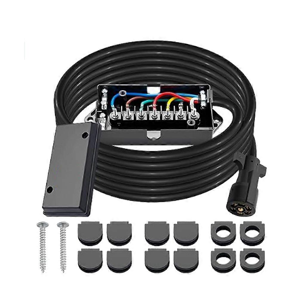 7 Way Inline Trailer Plug with Weatherproof Junction Box 8 Feet Seven-Core Cable Wiring Harness for