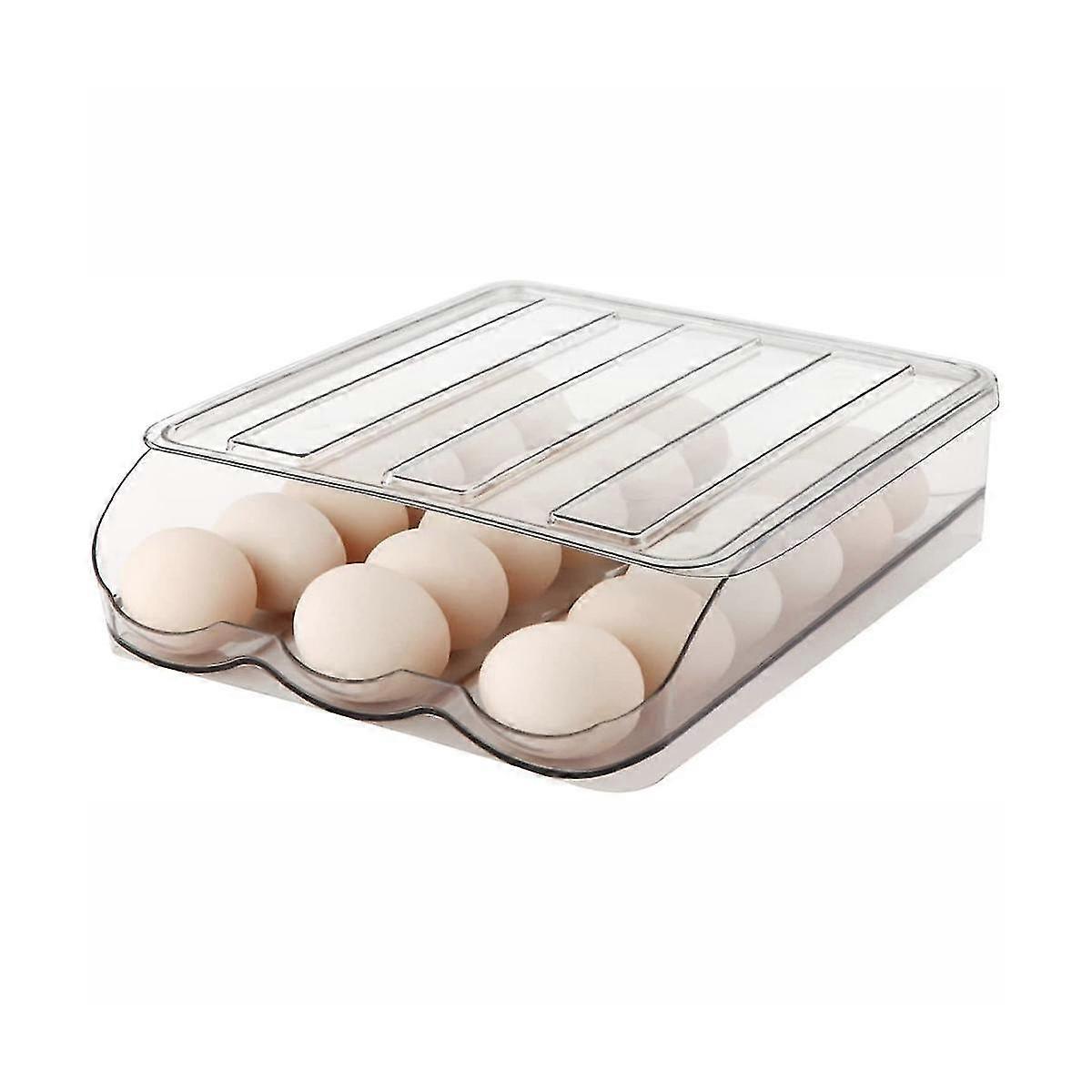 1 Layer Automatically Rolling Egg Storage Container ,capacity Egg Organizer For Fridge With Lid