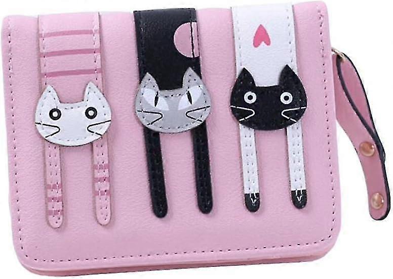 Women's Leather Short Wallet with Zip Cartoon Cat Pattern
