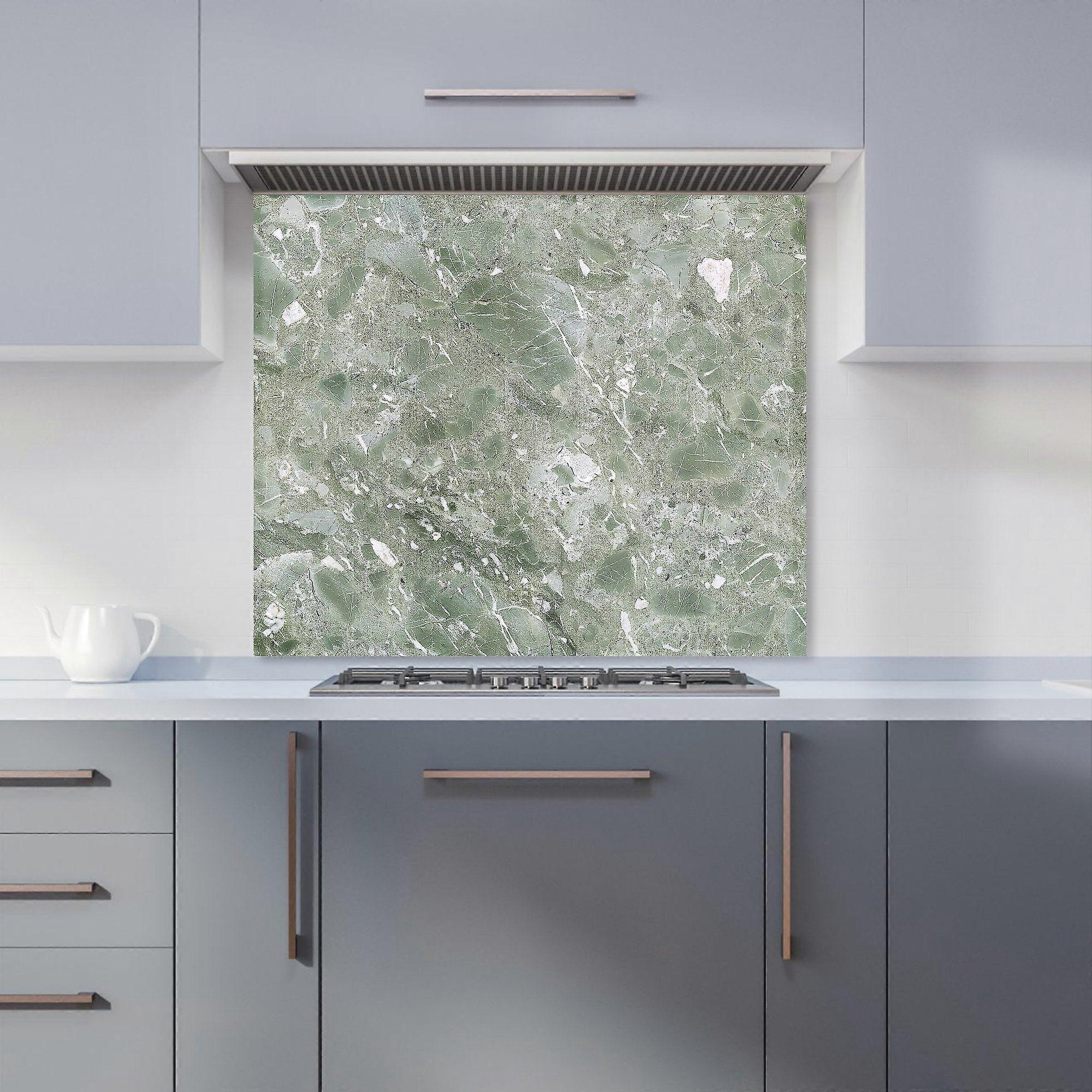 Polished Sage Green Quartz Effect Kitchen Splashback