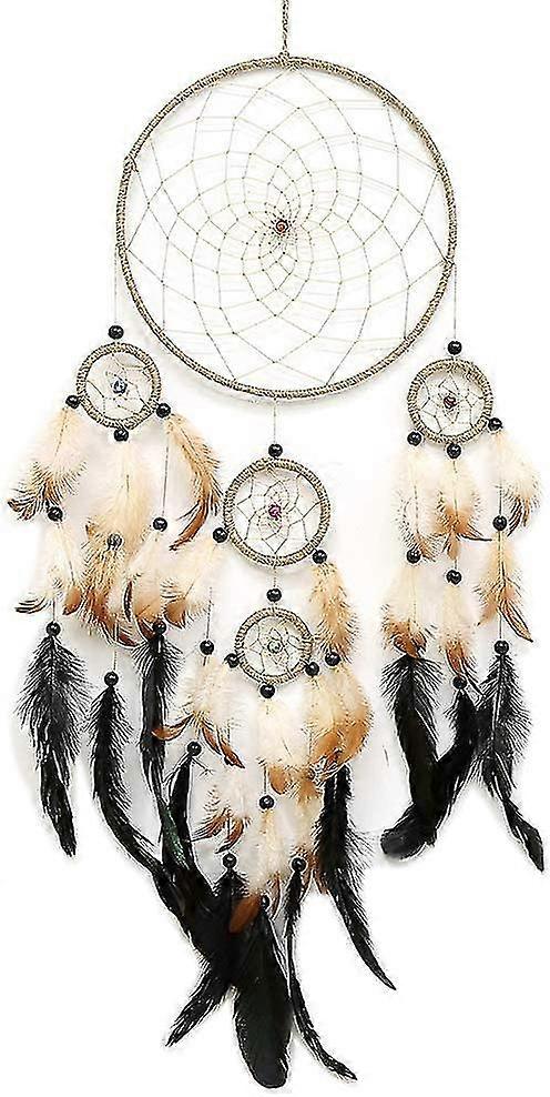 Colorful Feather Dream Catcher - Handmade Circular Dreamcaters (brown)