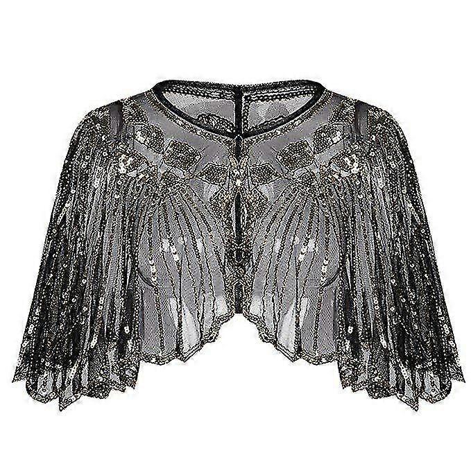 Wabjtam 1920s Shawl Wraps Sequin Beaded Evening Cape Bridal Shawl Bolero Flapper Cover Up