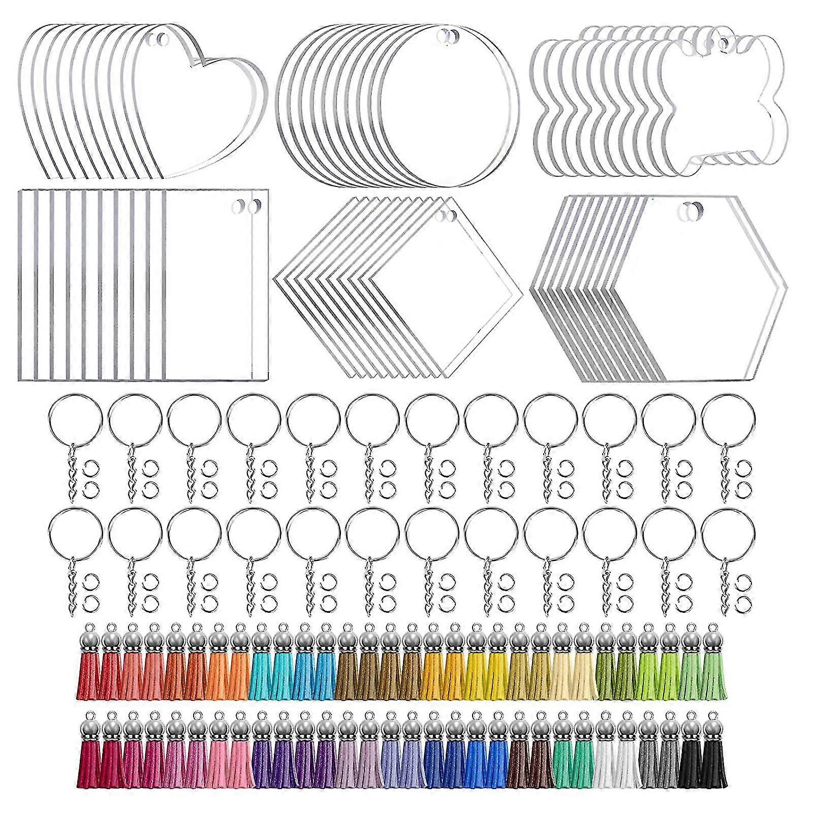 60 Pieces Various Shapes Keychains Blanks Tassels Key Ring Set For Diy Crafts