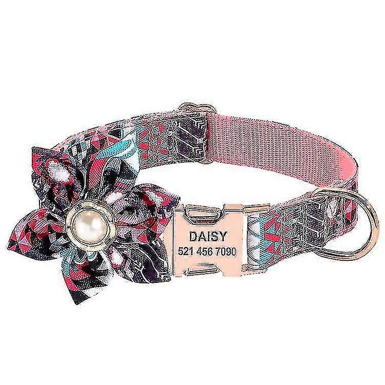 Personalized Flower Dog Collar With Rope- Floral Pattern Engraved Pet Collars With Personalized Gold Buckle