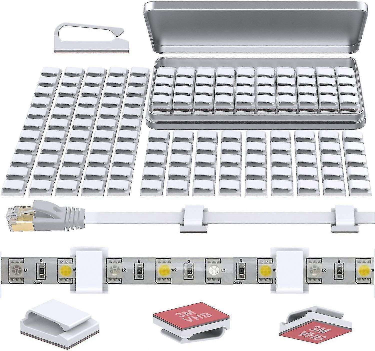 100 Pieces Self-adhesive Cable Clips, Cable Holder With Storage Box, Cable