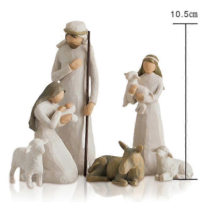 Willow Hand-Carved Nativity Set Engraved Resin Figurines, Set of 6 Pieces