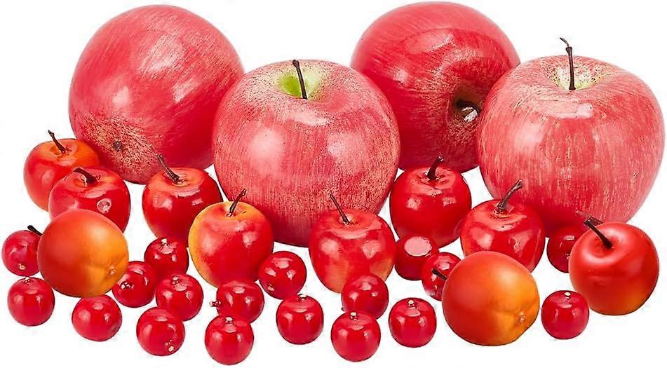 34pcs 3 Sizes Artificials Faux Reds Simulation Decoratives Lifelike Set Artificial Simulation Fruit for Home Kitchen Party Photography Prop Wedding De