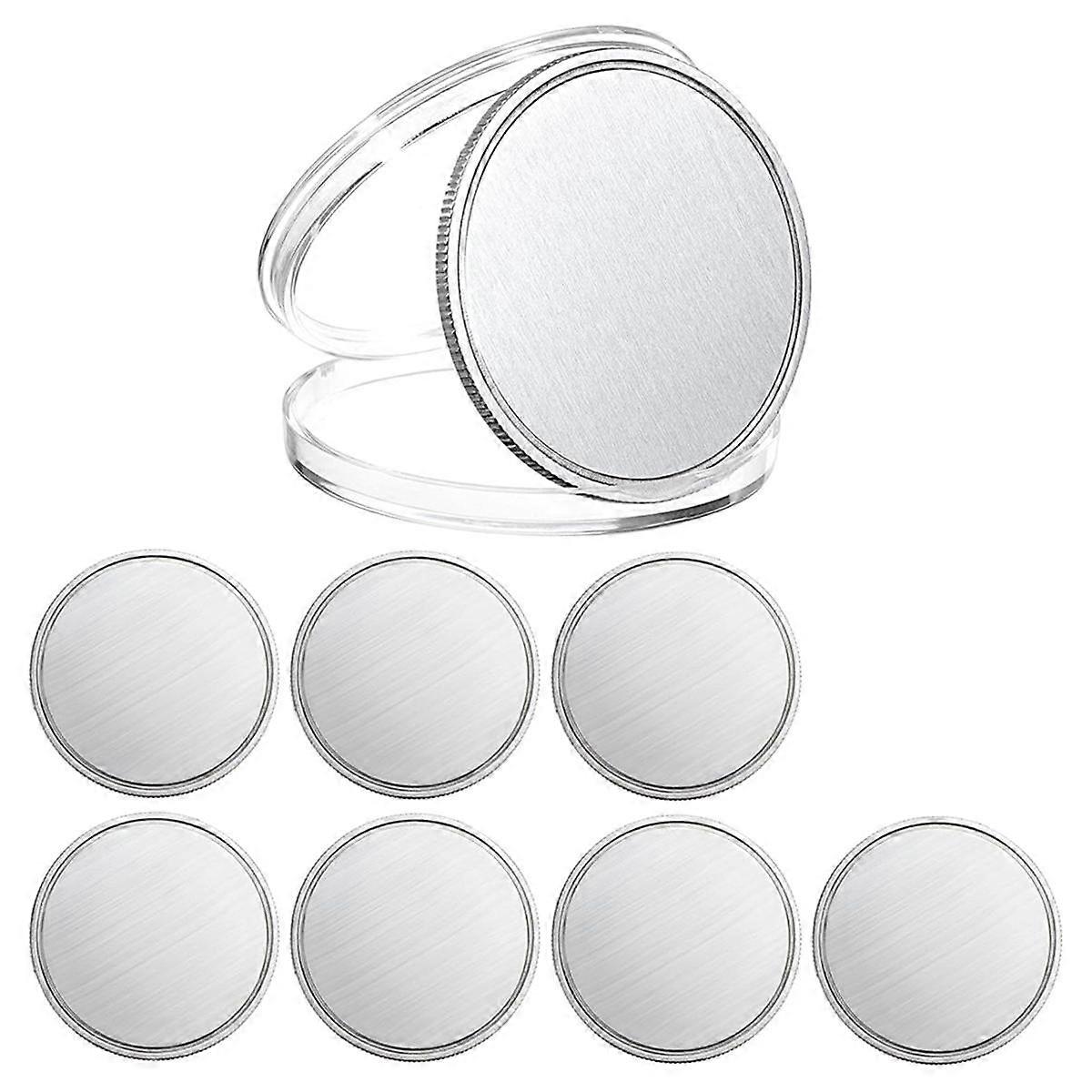 8PCS Blank for Laser Engraving, 1.6In Engraving Blank Alloy Coins with Acrylic Protection Box Silve