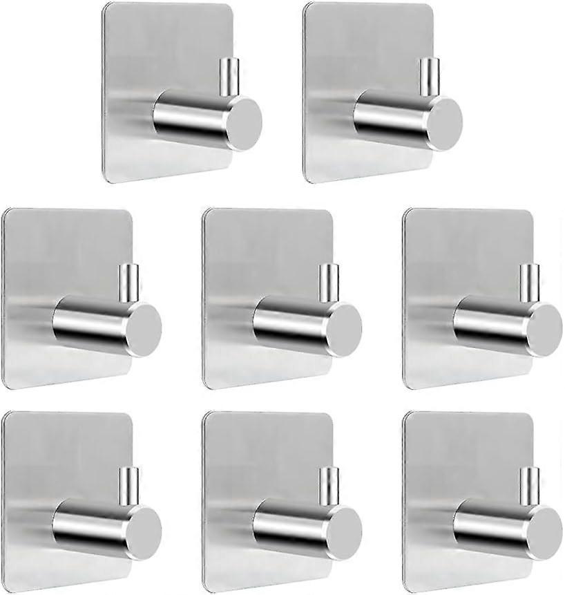 8pcs Adhesive Hooks 8pcs Self Adhesive Hooks, Stainless Steel Bathroom Wall Hooks Wall Hooks (Silver)